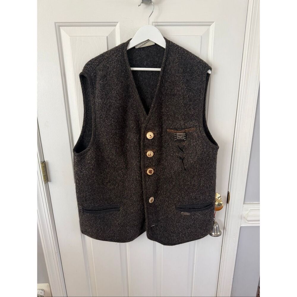Wesenjak Tirol Gray & Brown Wool / Alpaca Blend Traditional Vest sz 56 EuC